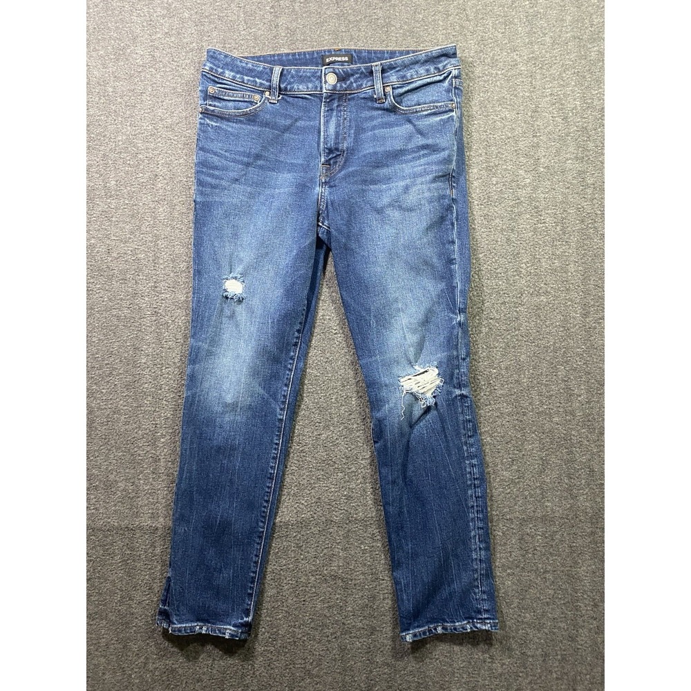 Express Mens Slim Fit Jeans Hyper Stretch Blue Distressed 32x30